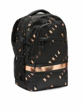 rose gold and black backpack