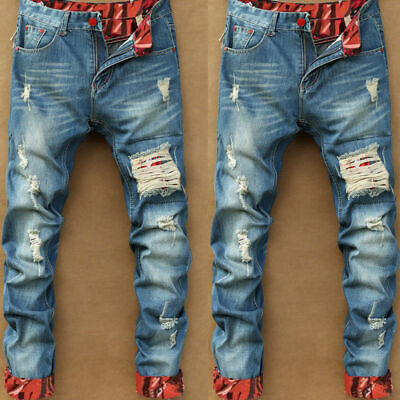 Pantalones Jeans Para Hombre Y Muchachos Con Agujero Ropa Hip Hop Para De Moda Ebay