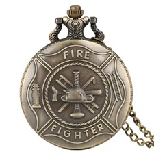 Vintage Fire Fighter Mens Women Analog Quartz Pocket Watch Necklace Chain Gift