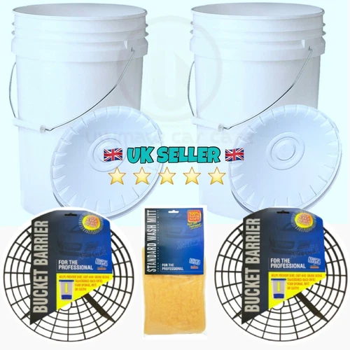 2 x Car Wash Buckets with/without lids 20L + FREE Bucket Barriers & Wash Mitt
