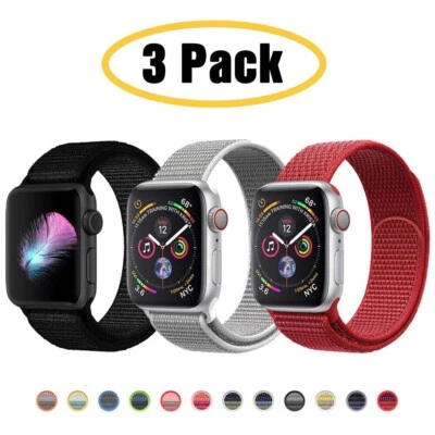 3 PACK For Apple Watch Series 10-1 SE 40/44/46/49 Nylon Sport Band iWatch Strap