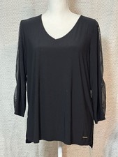 Nine West Black Long Sleeve Sheer Detail Sleeves V Neck Tunic Large