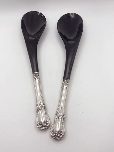 Towle Sterling Silver Handle Salad Server Set Black Silver Classic Classy Dinner