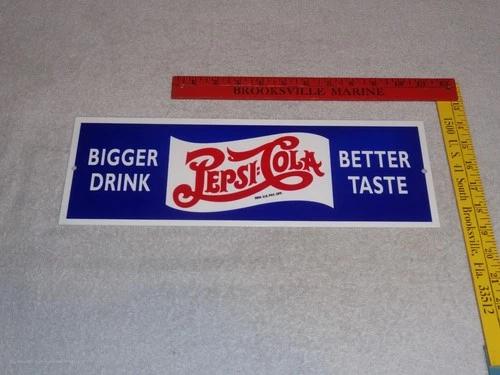 VINTAGE PEPSI COLA BIG DRINK & BETTER TASTE PORCELAIN METAL SODA DOUBLE DOT SIGN