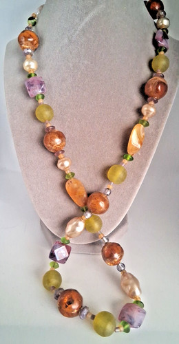 Teresa Goodall Chunky Lucite Multicolor Beaded Necklace Statement 28"