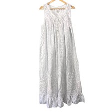 Eileen West White Lace Pintuck Sleeveless Traditional Nightgown Maxi Dress L