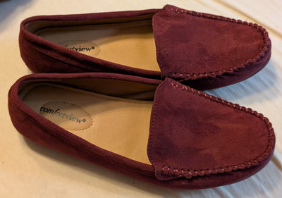 Comfortview The Milena Slip On Fabric Upper Burgundy Wine  Flats Women's Size 9W