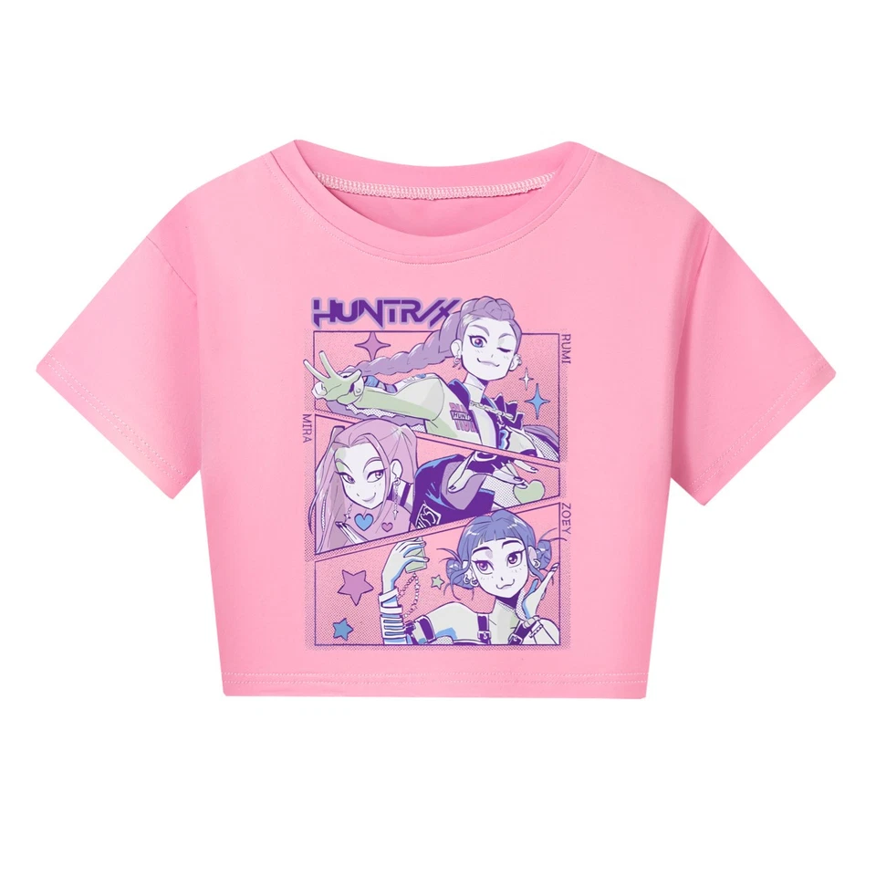 Girls Devil Hunters Huntrix Crop Top T-Shirt Kpop Casual Summer Short Sleeve Tee - Image 4 of 4