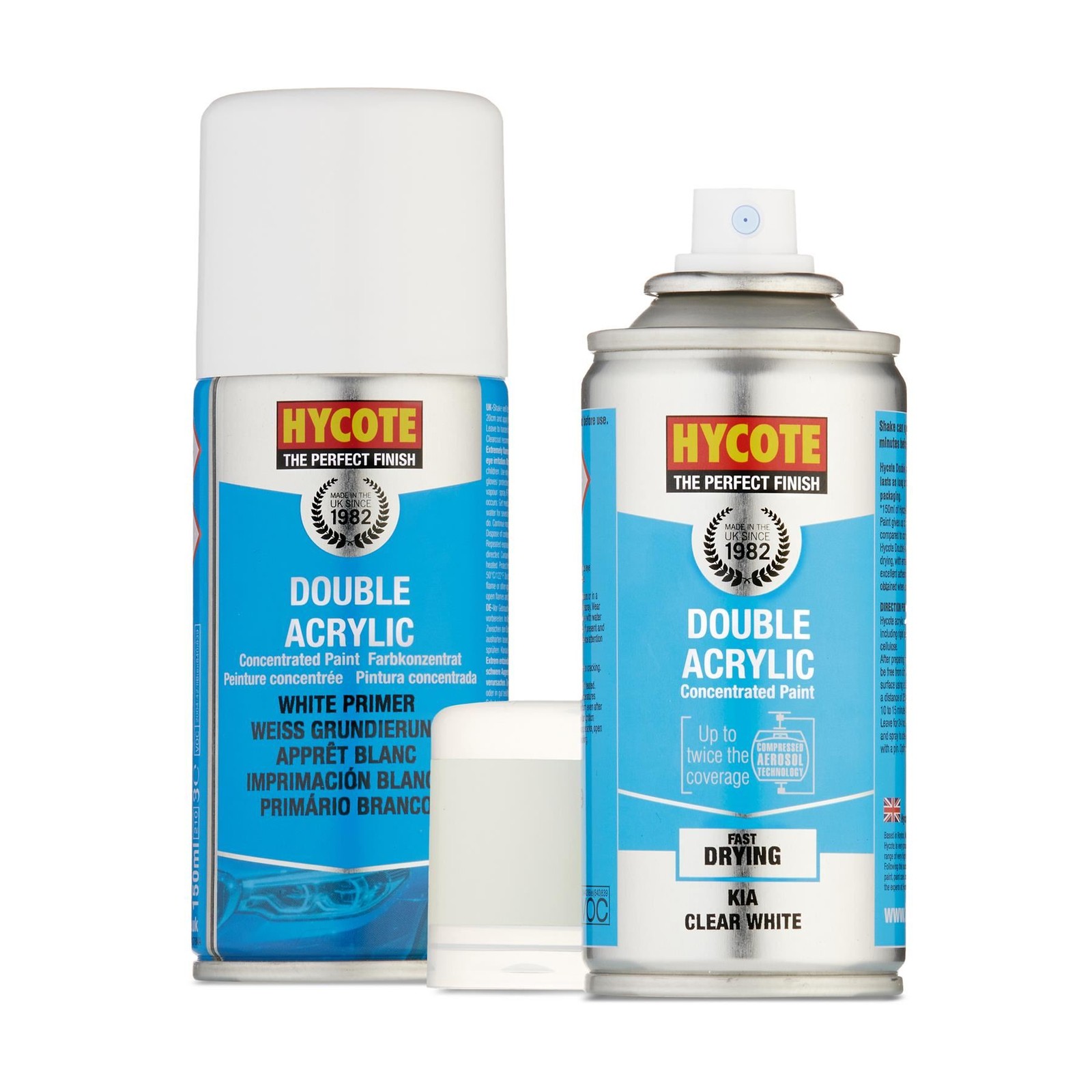 Hycote Spray Paint Double Acrylic Kia Clear White 150ml + White Primer Kit