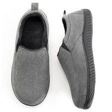 Men's Closed-Back Memory Foam Slippers Soft Faux Suede Upper, 8 Charcoal