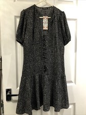 LADIES - Black Patterned Short Sleeve Dress - BOOHOO - Size 10 - BX135