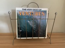 Vintage Mid Century Modern MAGAZINE Vinyl RACK RECORD HOLDER Metal Brass Color