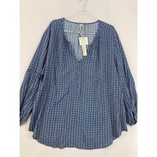 New Grand & Greene Blouse 2X Blue Geometric P...