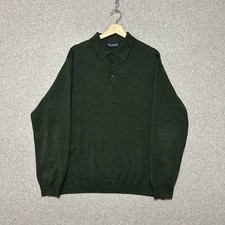 Vintage John Ashford Italian Merino Wool Polo Shirt Men's XL Green Long Sleeve