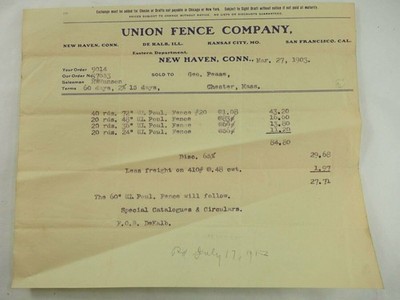Union Fence Company New Haven Conneticut  Bill Head 1903