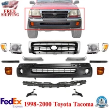 Front Bumper Cover + Chrome Grille With Lights Kit For 1998-2000 Toyota Tacoma