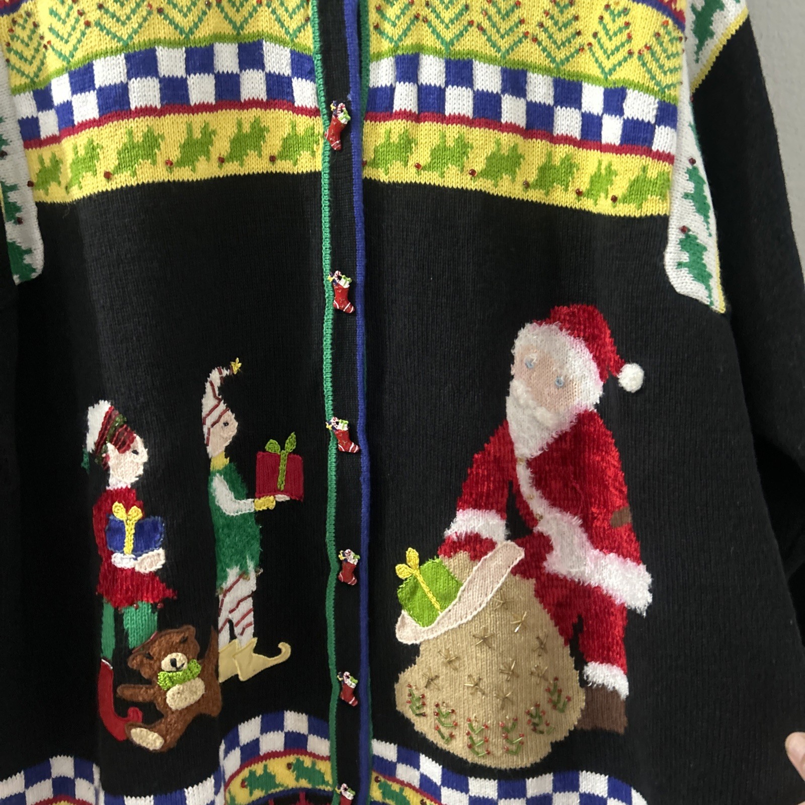 Storybook Knits 3X Ladies Christmas Cardigan “Elf Parade”Detailed Buttons Rare image 4