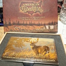 American Expedition Whitetail Deer Buck Stainless Steel Business Card Holder