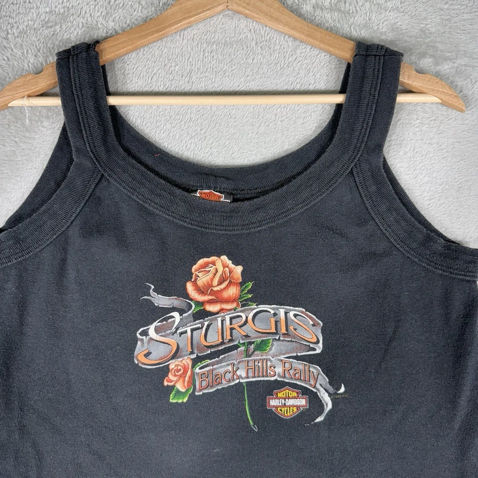 Camiseta sin mangas Sturgis Black Hill Rally de colección para mujer M negra años 90 Harley emblema 3D Foto 2 de 4