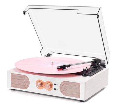 Vinyl Record Player Built-in Speakers 3-Speed Vintage Turntable White Rose Gold