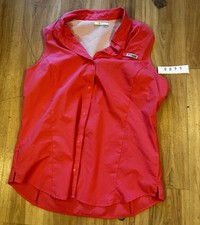 Columbia Omni-Wick PFG Sleeveless Collar Button Up Women's Size L Orange Salmon