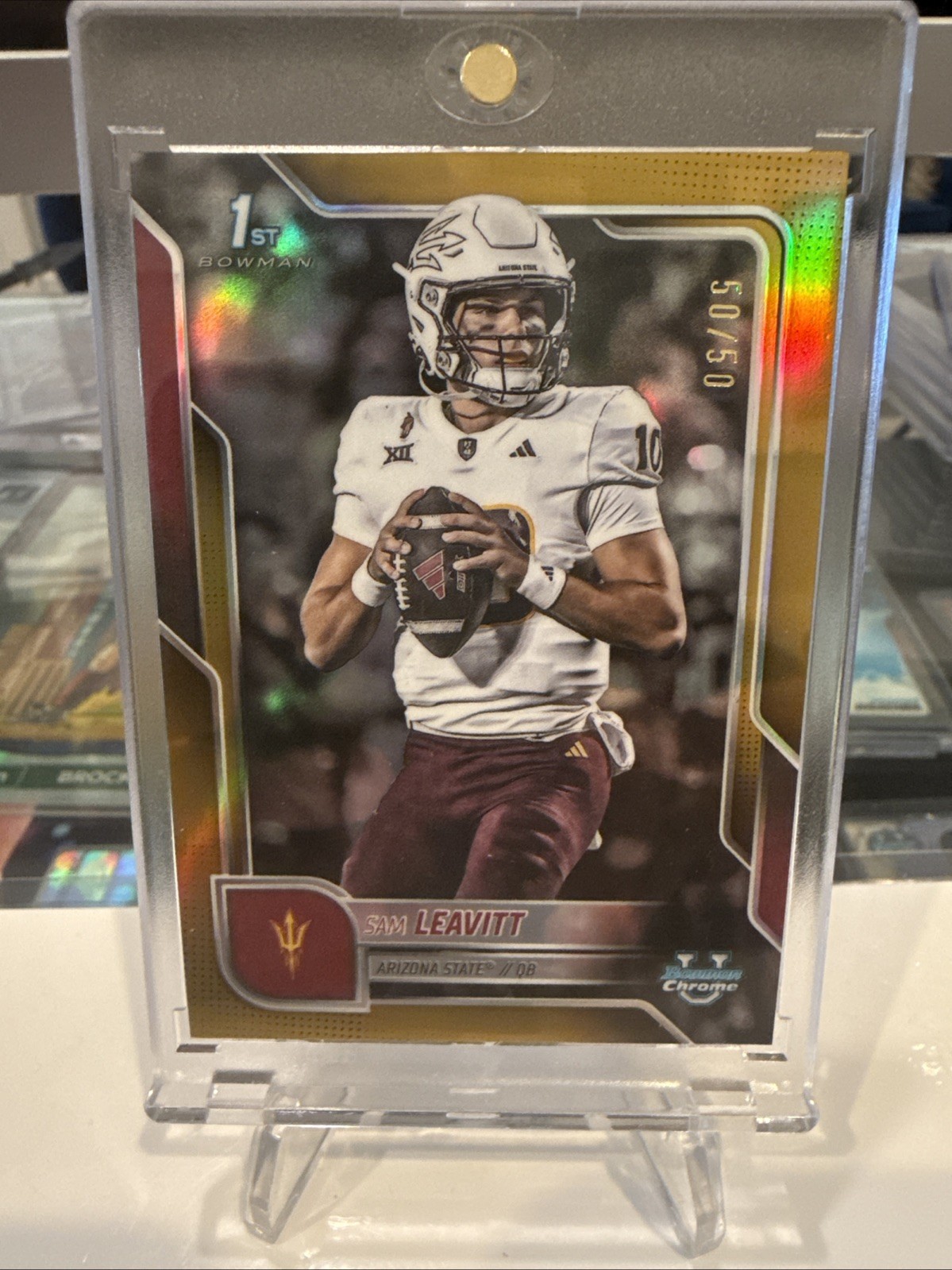 2025 Bowman Chrome University Football SAM LEAVITT 1st Rookie True Gold #50/50