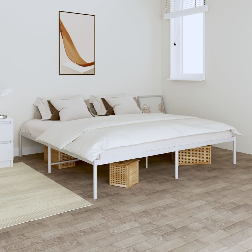 Bed Frame White Powder-Coated Steel Double size Bed Frame