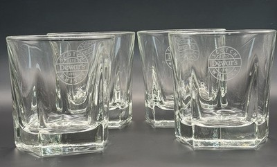 4 Dewar's Scotch Whisky rocks glasses five-sided, with a heavy weighted bottom