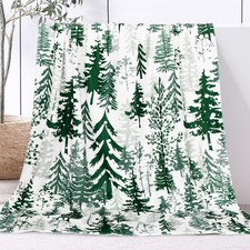 Christmas Blanket Watercolor Green Pine Tree Throw Blanket Soft Plush Blanket...