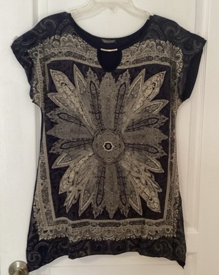 Vanilla Sugar Woman s Large Navy Floral Medallion Print Top Boho Hippie NWOT