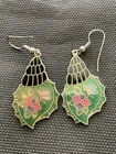 vintage cloisonné enamel shell earrings Dangle Estate Costume Jewelry