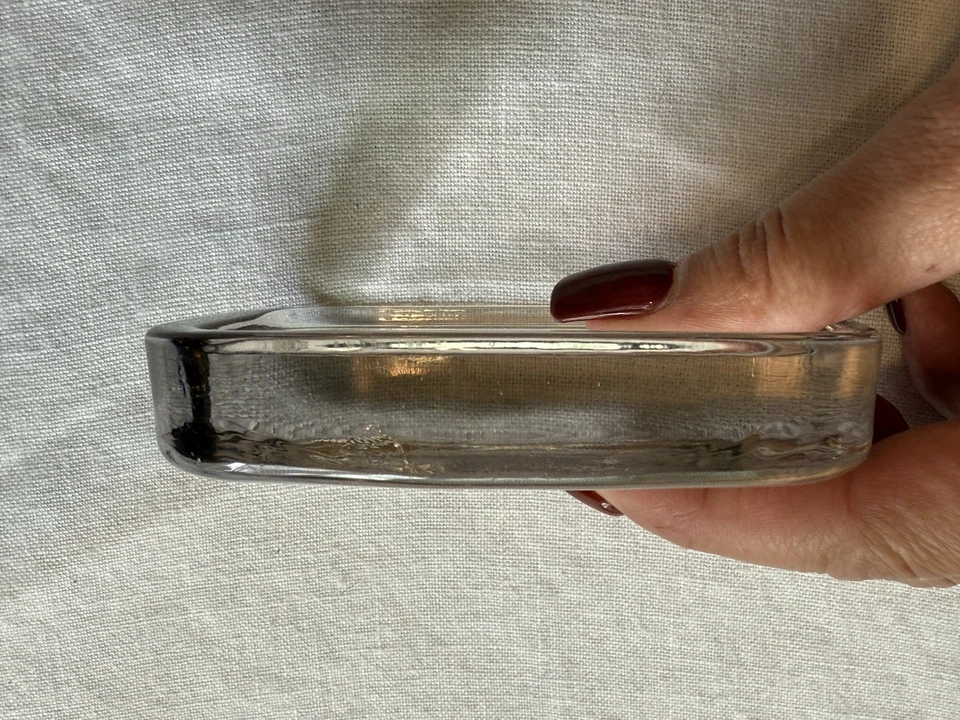 Jabonera de vidrio rectangular arte antiguo vidrio papel peso MCM DE COLECCIÓN gris claro Foto 4 de 4