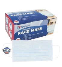 Disposable Face Mask Earloop Mouth Cover 50 Pack, Blue, 3-Ply, USA Seller