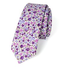 Men's Cotton Printed Floral Skinny Tie - White/Purple