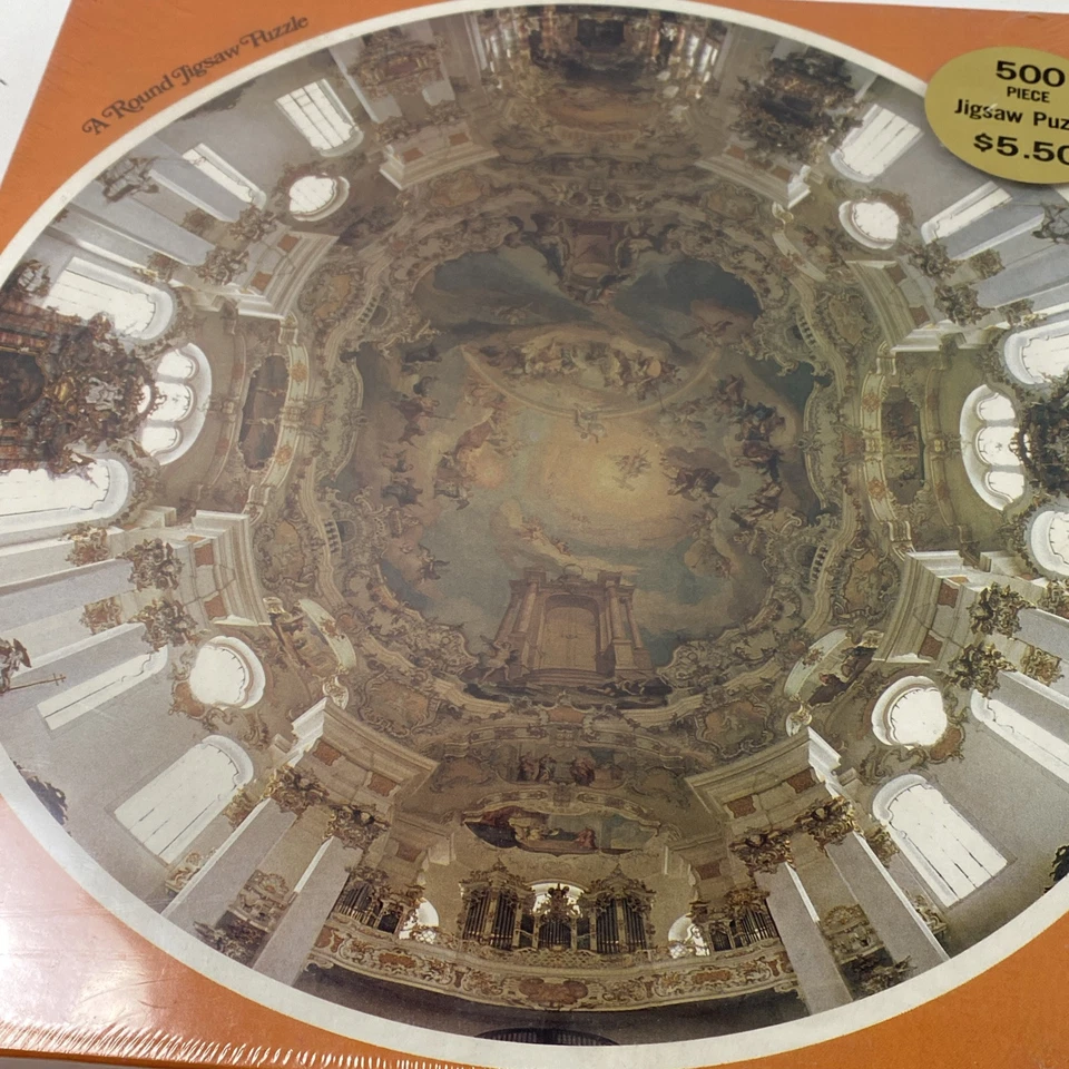 VTG Eaton Dome Interior Wies Church Round 500 Piece Puzzle 1980s Rare Sealed - Image 3 of 4