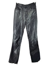 Vintage Black Leather Pants By Sartell Korea Size S 26x33 Unisex Fully Lined