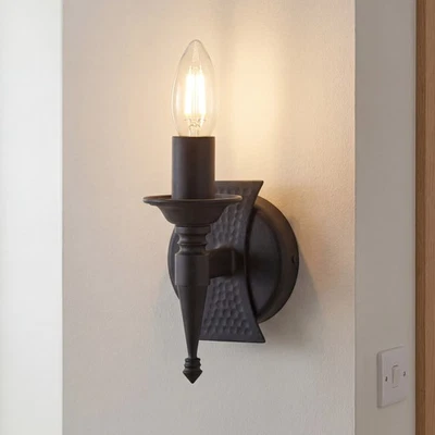 Wandleuchte Schwarz Eisen Wohnzimmer Schlafzimmer E14 B:10 cm Wandlampe Rustikal - Bild 1 von 4