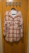 2XL Khaki Orange Plaid Shacket Button Down Shirt Worn Once Excellent Condition
