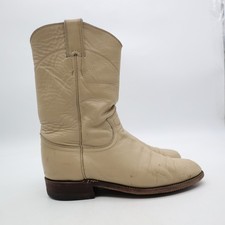 Justin Beige Leather Women's 6.5 B Roper Western Cowboy Pull On Boots USA L3066
