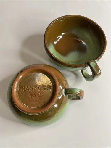 Vintage Prairie Green Frankoma 4SC Mug Cup Soup Bowl 5" Set Of 2