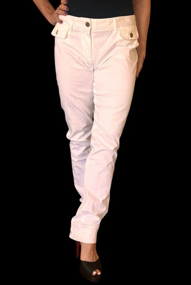 D&G DOLCE & GABBANA VINTAGE WHITE COTTON DENIM PANTS JEANS GOLD BUTTON CUFF 6-8 - Image 3 of 4