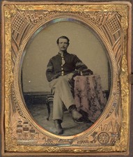 HAND COLORED CIVIL WAR SOLDIER TINTYPE CANNONS UNION CASE FLAG & SHIP MAT