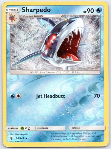 Sharpedo 28/145 Guardians Rising Reverse Holo Moderately Played
