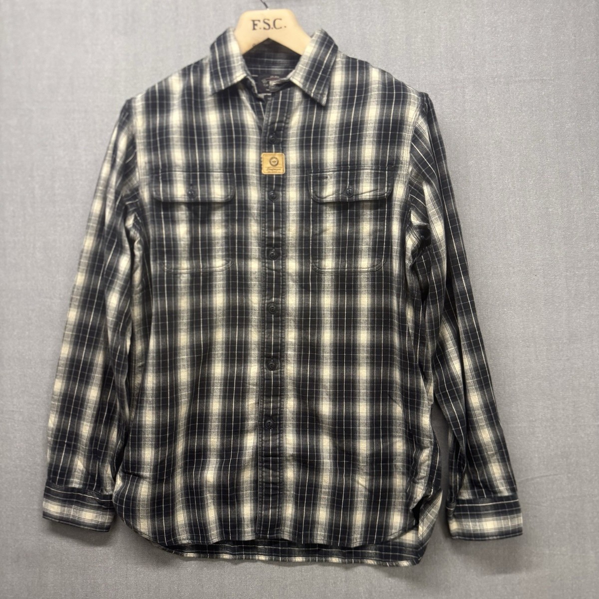 RRL Double RL Ralph Lauren Button Up Work Shirt Plaid Black Gray RRL Double RL Ralph Lauren Button Up Work Shirt Plaid Black Gray