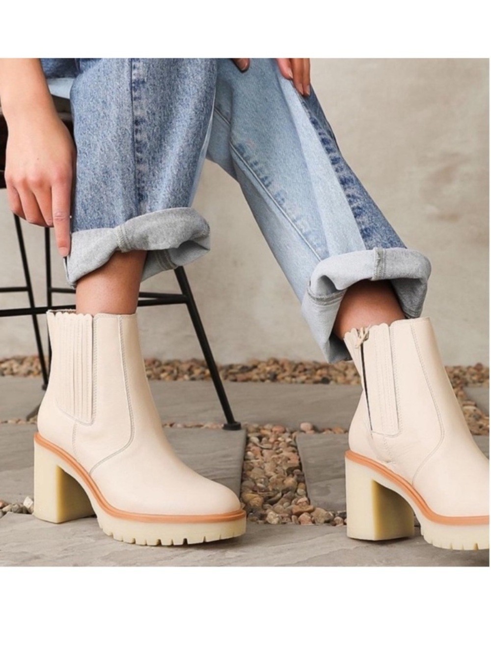 Oasis Society Cream Ankle Heeled Boot Anastasia Lug Chelsea Bootie 8.5 Womens