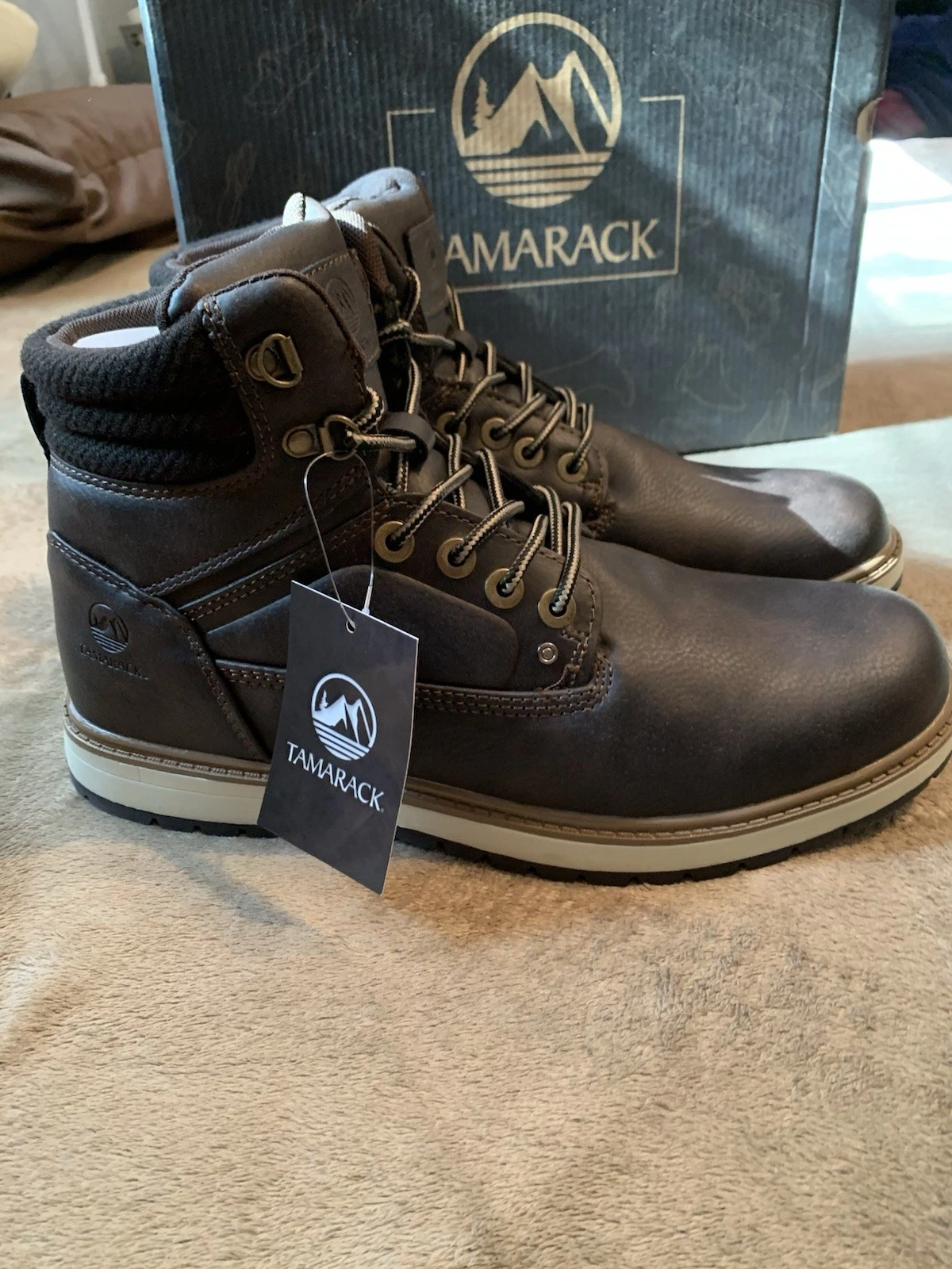 12M - New Tamarack men’s lace up boots mid Hiker brown Soft Toe