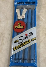 Vintage 1984 Scripto Erasable Pens 5 Pack SEALED NEW OLD STOCK Blue Ballpoint