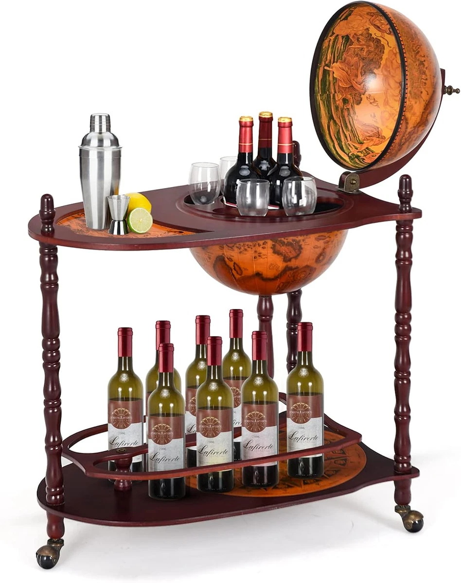Carrello Bar Argento Con Ruote, 3 Livelli, Portabottiglie E Portabicchieri In Vetro, Per Cucina, Sala Da Pranzo E Feste - 5