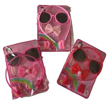 3 Pack Kids Sunglasses hair Accessories Set Headband Bow Hair Ties Pink Red