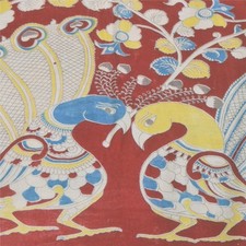 Sanskriti Vintage Sarees Handmade Kalamkari Pure Cotton Printed Sari 5 Yd Fabric